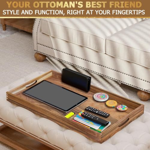 Extra Large Acacia Wood Serving Tray 32 x 18 Inches with Handles - Brown Variation