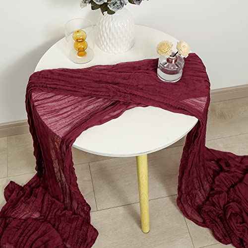 DOLOPL Christmas Table Runner, Burgundy Cheesecloth Table Runner for Christmas Decorations 10ft Cheese Cloth Table Runner Gauze Runner 120inch Long for Christmas Wedding Bridal Baby Shower Birthday