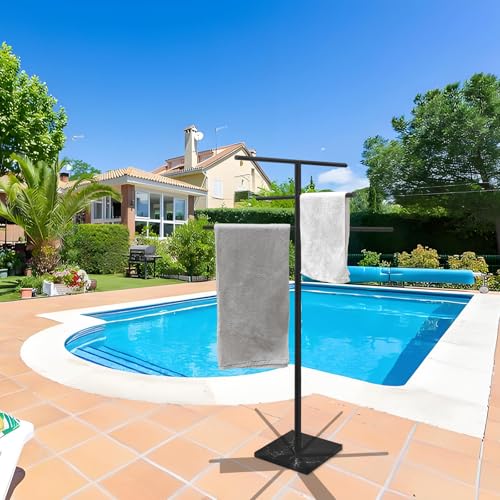 Eadot Marble Base Pool Towel Rack - Outdoor Hot Tub Spa Towel Stand - Matte Black Variation