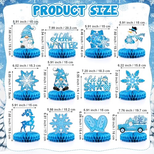 Pasimy 12-Pack Winter Snowflake Honeycomb Centerpieces for Christmas Party Table Decor