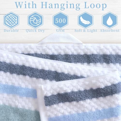 6-Piece Cotton Blend Bathroom Towel Set - Blue Gray & White, Ultra Soft