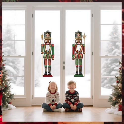 Christmas Black Nutcracker Window Clings - Extra Large 35in, Reusable Double-Sided Decals