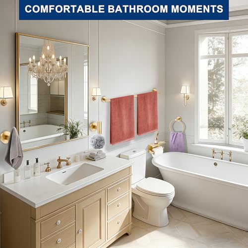 Delarkusi 5-Piece Brushed Gold Bathroom Hardware Set - 24 Inch Towel Rack & Accessories