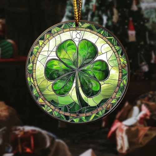 Personalized Lucky Clover Ornament for St Patrick's Day and Christmas Tree Decoration, Paddy Shamrock Ornament, Green Lucky Clover Hanging Decor, Window Suncatcher Good Luck Irish Blessing Gift