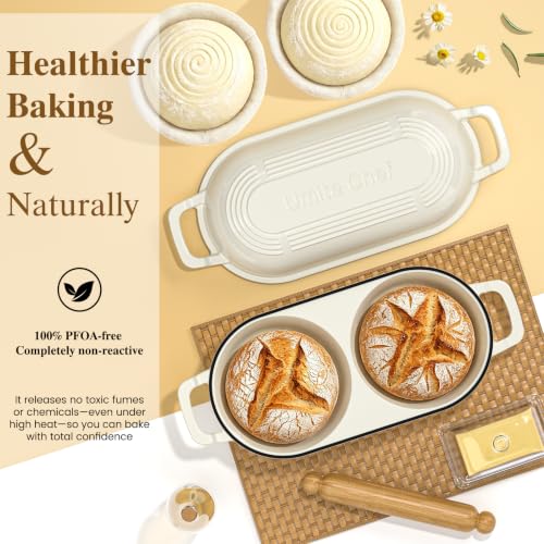 Umite Chef Cream White Double Round Dutch Oven & Bread Proofing Set