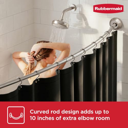 Nickel Curved Shower Curtain Rod - Adjustable Stainless Steel Tension or Wall Mount, No Rust