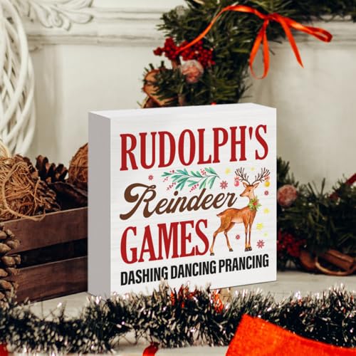 GYLUTD Rudolph Christmas Decorations Funny Reindeer Sign - Festive Wooden Holiday Decor