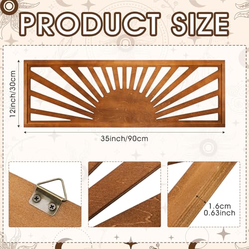 Burbell Horizontal Sun Wall Art - Boho Wooden Room Decor 35x12 Dark Brown