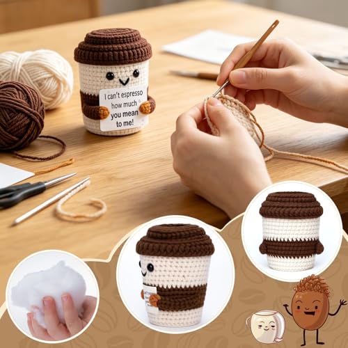 Anniversary crochet coffee mug for him/her - Eterfordista knit cup with card (variation: Mean)