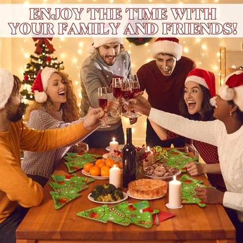 Suttmin 100 Pcs Christmas Tree Paper Plates 11x7.9in with Bells – Disposable Holiday Dinnerware (Bell Variant)