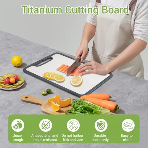 Banquiura Titanium Cutting Board Set of 3 - Large, Medium, Small with Silicone Non-Slip Edges