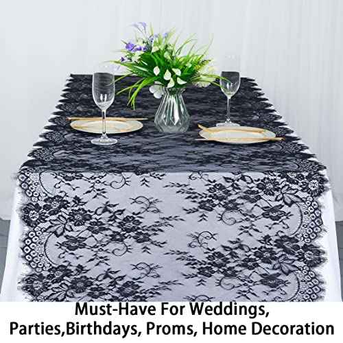 ShinyBeauty Black Lace Cloth Rectangle Table Runner - 30''x120'' Elegant Floral Lace Table Decoration
