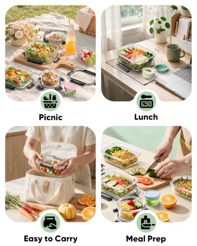 40 PCS Glass Food Storage Containers Set with Leak-Proof Lids - BPA-Free, Microwave & Dishwasher Safe