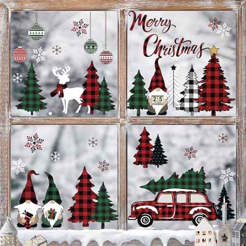 decalmile Christmas Window Clings Reusable Christmas Tree Window Decals Glass Mirror Holiday Party Decoration
