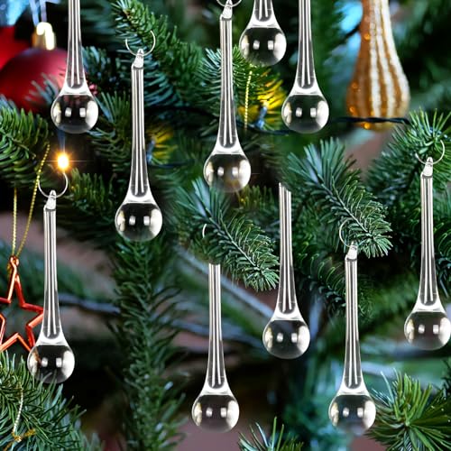 Whaline Clear Teardrop Crystal Ornaments 3 inch, 40 pcs Hanging Christmas Tree Decor
