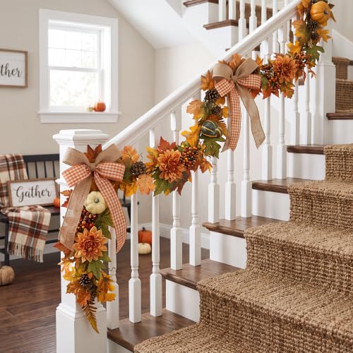 Fall Garland with Pumpkins, Berries & Pine Cones - Style 1, 6 Ft Autumn Decor