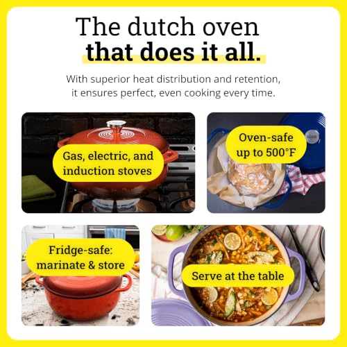 Lodge Enameled Cast Iron Dutch Oven 7.5 Quart Storm Blue - Heavy Duty Cooking Pot