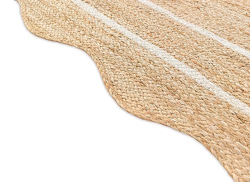 Off White 2x6 Jute Scalloped Boho Rug - Handmade Natural Fiber Runner