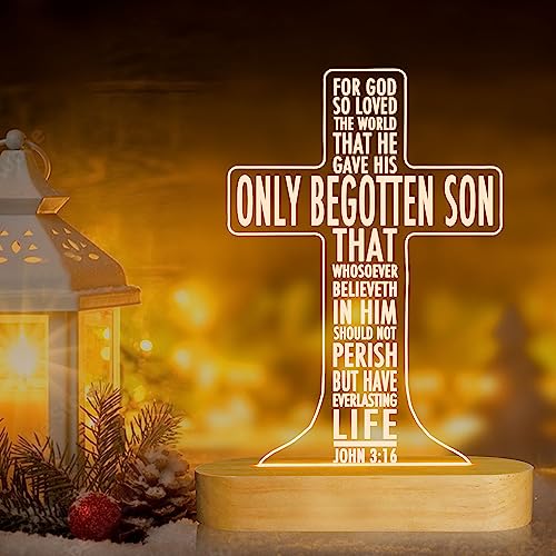 Lampeez Baptism Gift for Kids, Cross Night Light Wooden Novelty Lamp Illusion Decoration USB Power Bedroom Decor Xmas Holiday Christening Dedication Gift for Boy Girl