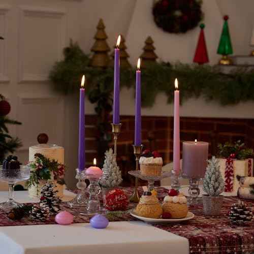 10-Inch Tall Dripless Advent Candles Set of 4, Tapered Candles, Perfect for Christmas - Smokeless, Unscented, Long Burning - Hand Poured, Colored Tall Candlesticks - Pink and Purple