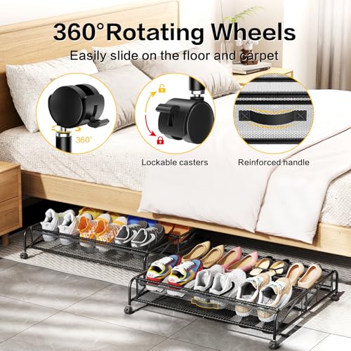 LeArex 2-Pack Under Bed Shoe Storage Organizers with Wheels, Space-Saving Closet Shoe Racks