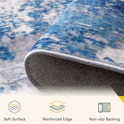 RELEANY Blue/Gray 5'x8' Modern Abstract Washable Area Rug for Living Room