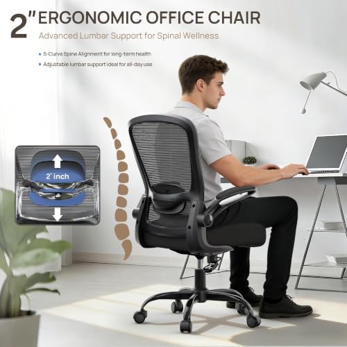 Ergonomic Office Chair with Adjustable Lumbar & 135° Recline - Modern Black