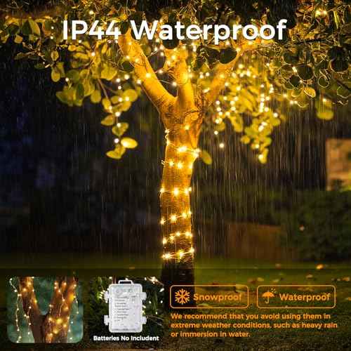 WdtPro Fairy Lights Battery Operated with Remote, 33Ft 100 LED Battery Powered String Lights with Timer, Outdoor Waterproof 8 Modes Twinkle Lighting for Bedroom Indoor Christmas Decor Warm White, 2P