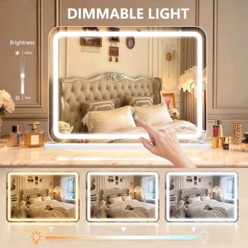 Ratsamee White 23x18 Inch LED Lighted Makeup Vanity Mirror with Dimmable Lights & USB Charging