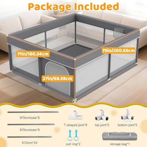 Deeteck Grey 79x71 Inch Baby Playpen - Extra Large Safe Toddler Play Yard
