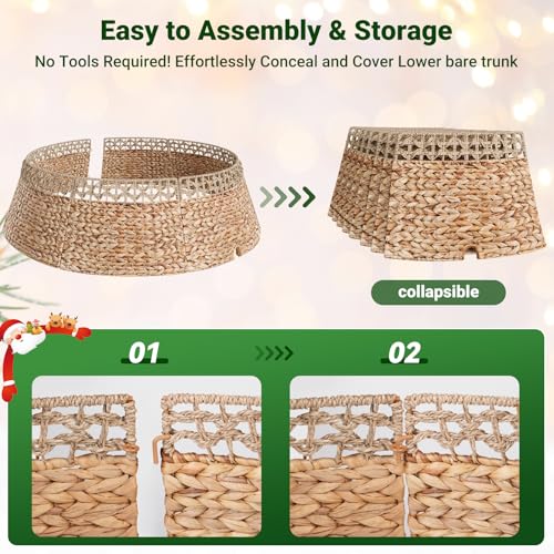 Natural 42 Inch Wicker Christmas Tree Collar - Rustic Rattan Xmas Skirt