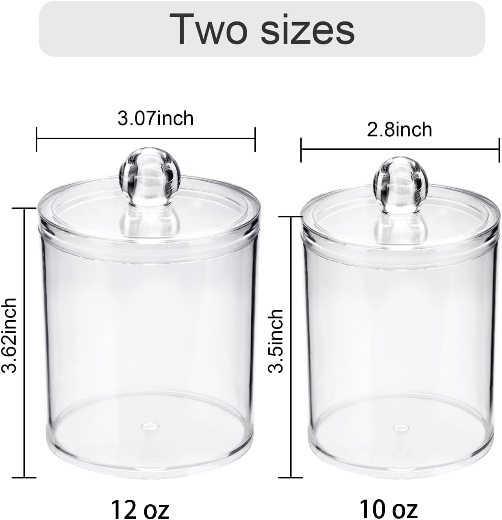WEISHI Qtip Holder Dispenser - Clear Plastic Apothecary Jar for Cotton Balls, Swabs & Pads | 4 Pack