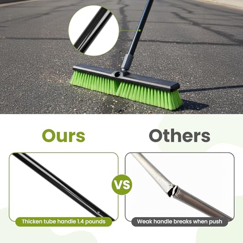 KalTell Green 18-Inch Heavy Duty Push Broom with 59.5-Inch Long Handle for Indoor & Outdoor Cleaning
