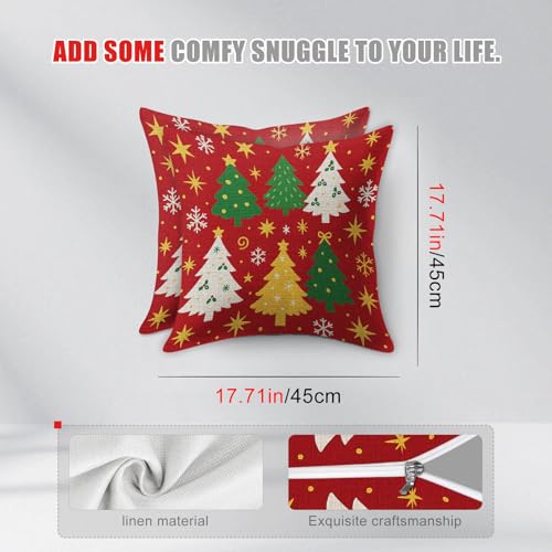 HOMETITUTE Christmas Throw Pillow Covers Set of 2 - Festive 18x18 inches, Tree & Star Pattern, Holiday Home Decor #008