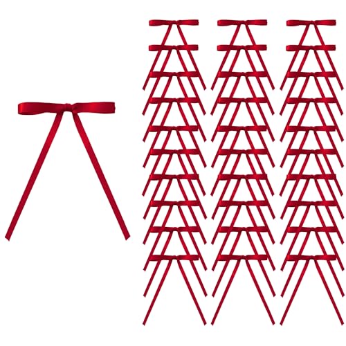 30 Pcs Burgundy Satin Bows with Twist Tie 5 x 7 Inch Pretied Premade Wine Red Ribbon Bows for Tree Wreath Garland Home Decor Indoor Outdoor Decorations