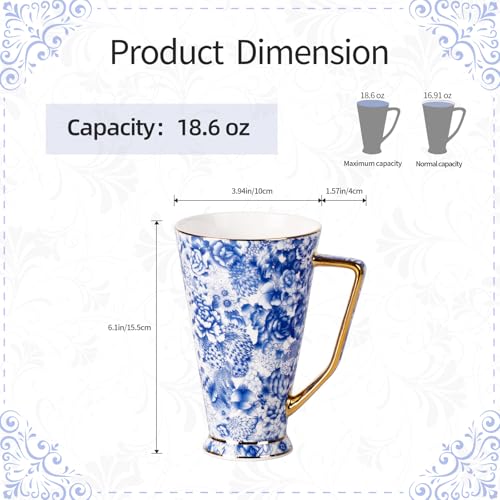 KAMMAK Ceramic Coffee Mugs Set of 2, Large Tea with Handle