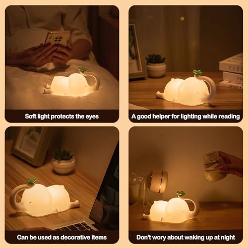 S NMT Cute Elephant Silicone Night Light LED Novelty Lamp 3 Level Dimmable Nursery Nightlight USB Rechargeable Timing Sleeping Lamp for Baby Kids Decor