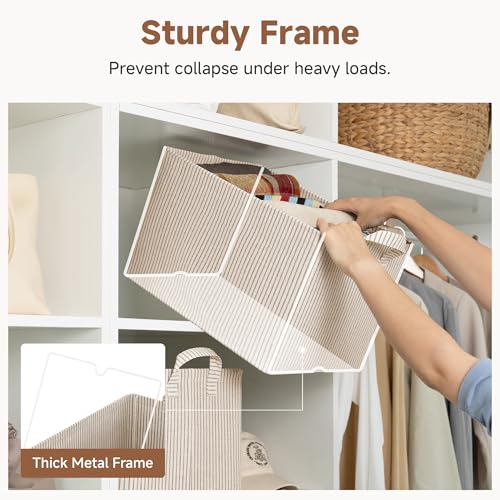 StorageWorks Fabric Storage Bins 16.5 x 12 x 10.25 inches Khaki & Beige Stripes 2-Pack