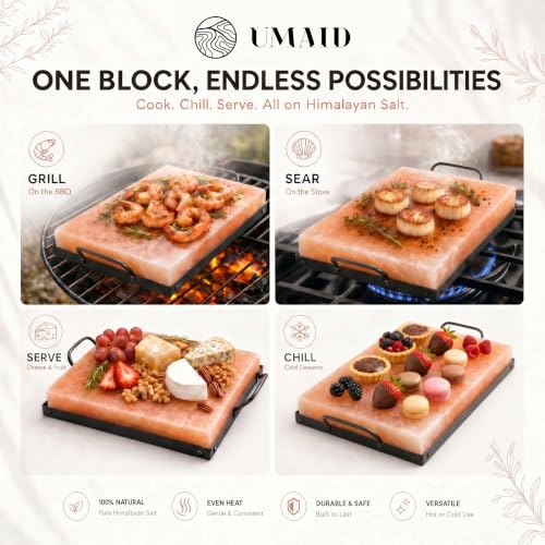 UMAID Himalayan Salt Block Cooking Plate 12x8 Large Food Grade Pink Salt