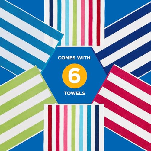 Ben Kaufman 6 Pack Oversized Striped Cotton Beach Towels - Soft, Absorbent, Quick-Drying for Adults & Kids