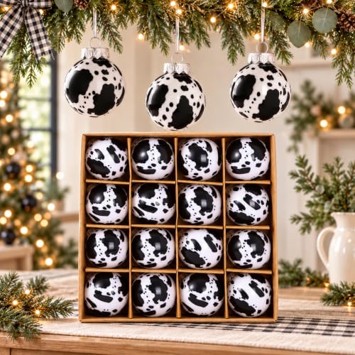 Cow Print Western Christmas Ornaments 16pcs 2.4in – Evernne Black/White