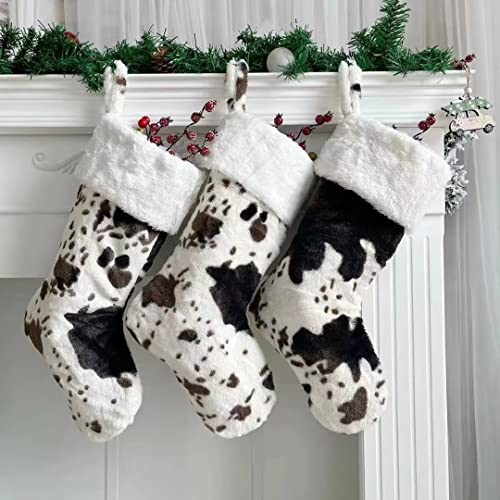 OLLULL White & Black Cow Faux Fur Christmas Stockings, Large 20 Inch, 2 Pack