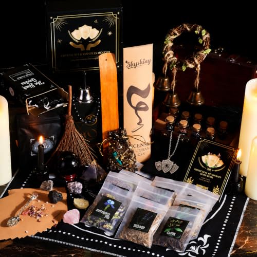 Protection Witchcraft Supplies Kit - 130 Pack with Herbs Crystals Candles for Beginners Black 130 Pack