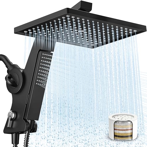 MakeFit Matte Black 12'' Rainfall Shower Head with Handheld Filter & Hidden Detachable Wand