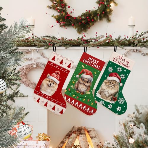 KFXHANGD Owl Christmas Stocking - 18 Inch Holiday Decor for Fireplace, Kids, Women, Men, Red & Green Xmas Gift Hangings - Variation: Owl