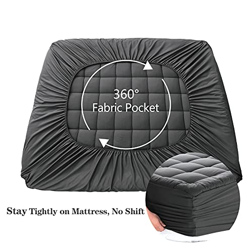 California King Mattress Pad Pillow Top - Dark Grey, Deep Pocket, 72x84"