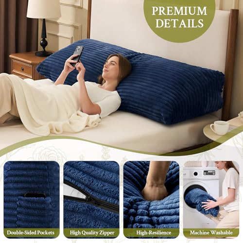 Navy Blue Twin Headboard Wedge Pillow - Support & Relaxation Cushion