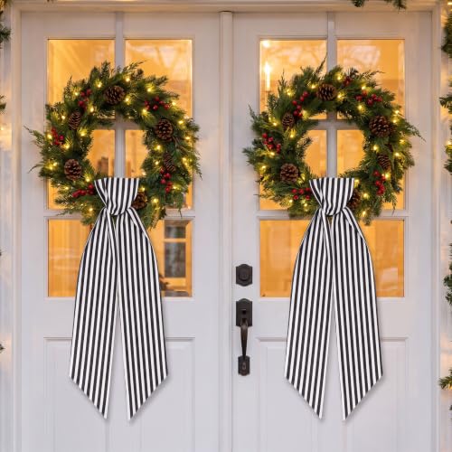 Black & White Wreath Sash — 55in Rustic Ribbon for Front Door Decor