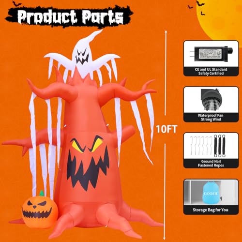 10 FT Halloween Inflatable Dead Tree with Pumpkin Ghost LED Outdoor Decor