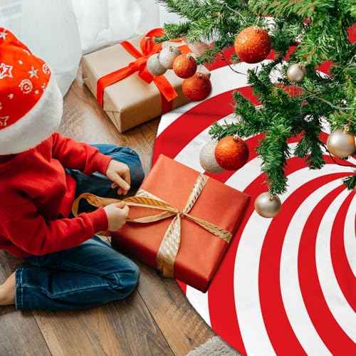 36 Inch Red Swirl Christmas Tree Skirt Sweet Candy Cane Red and White Christmas Decorations Xmas Tree Mat Holiday Party Home Decorations